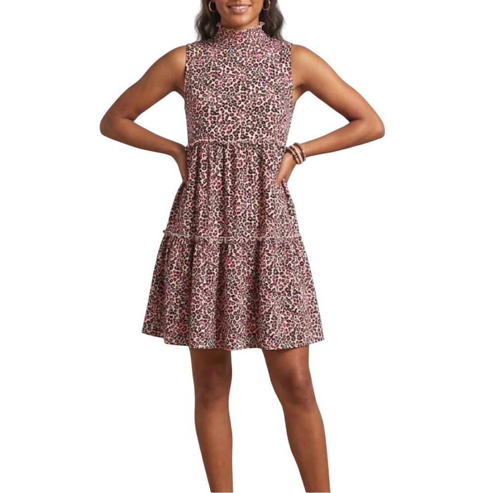 UNCLE FRANK XS Animal Print Cheetah Leopard Sleeveless High Neck Tier Mini Dress